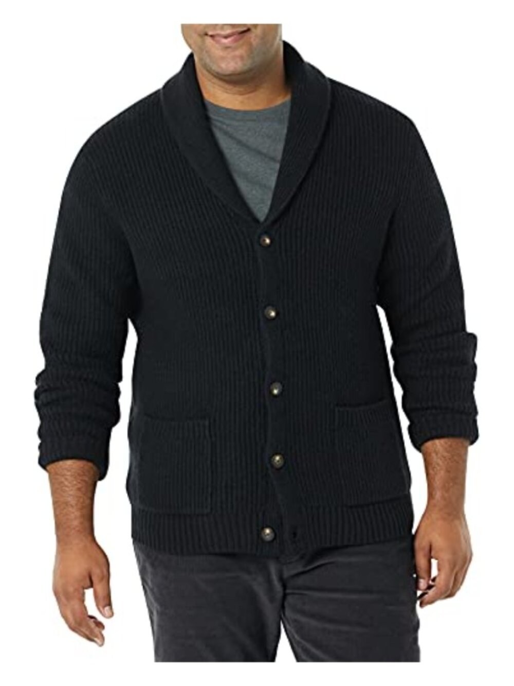 Mens Long Sleeve Soft Touch Shawl Collar Cardigan Button Sweater